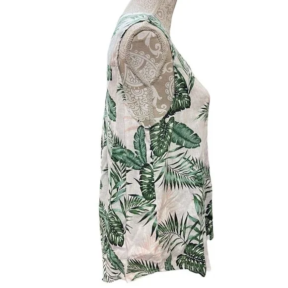 C&C California Sleeveless Linen Top Size Medium Hawaiian Print White/green/pink - Picture 3 of 9